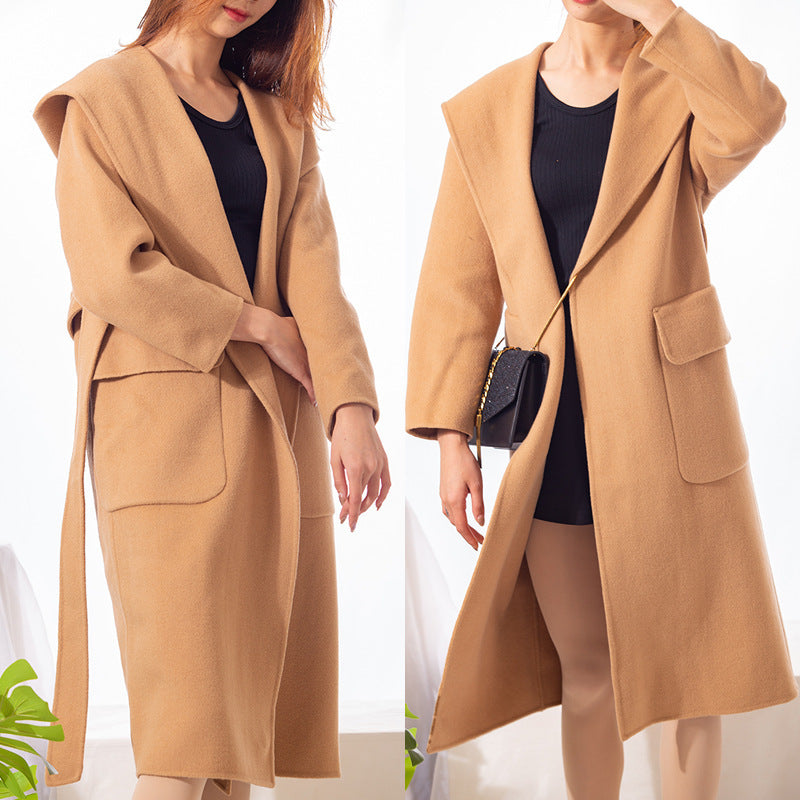 Hepburn Style High-End Fashion Hooded Woolen Cloth