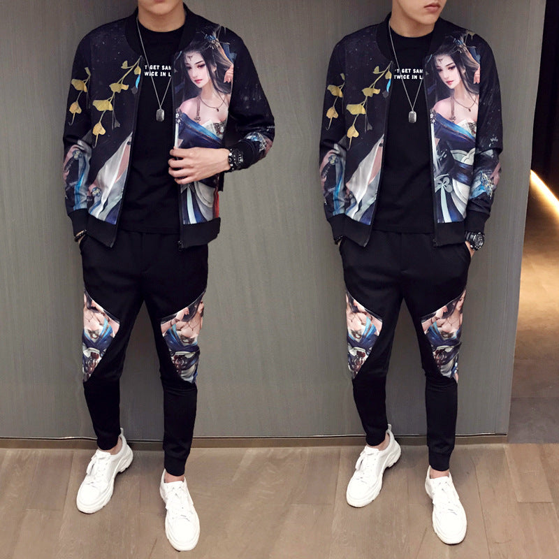 New Jacket Pants Men Tracksuit Moda Hombre Fashion Printing Men's Set Spring Men's Sports Suit 2 Piece Sets Plus Size 5XL