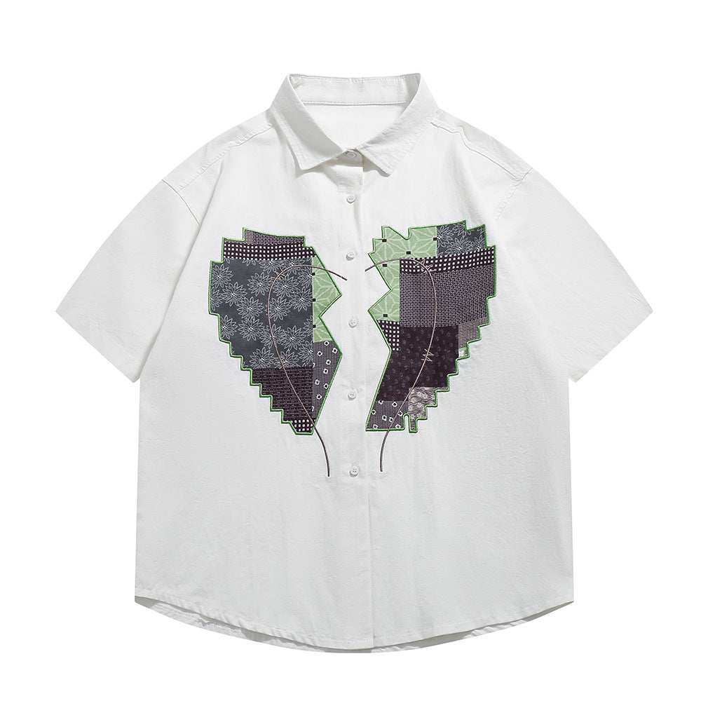 Creative Heart-shaped Paste Cloth Embroidery Short-sleeved Shirt For Men And Women