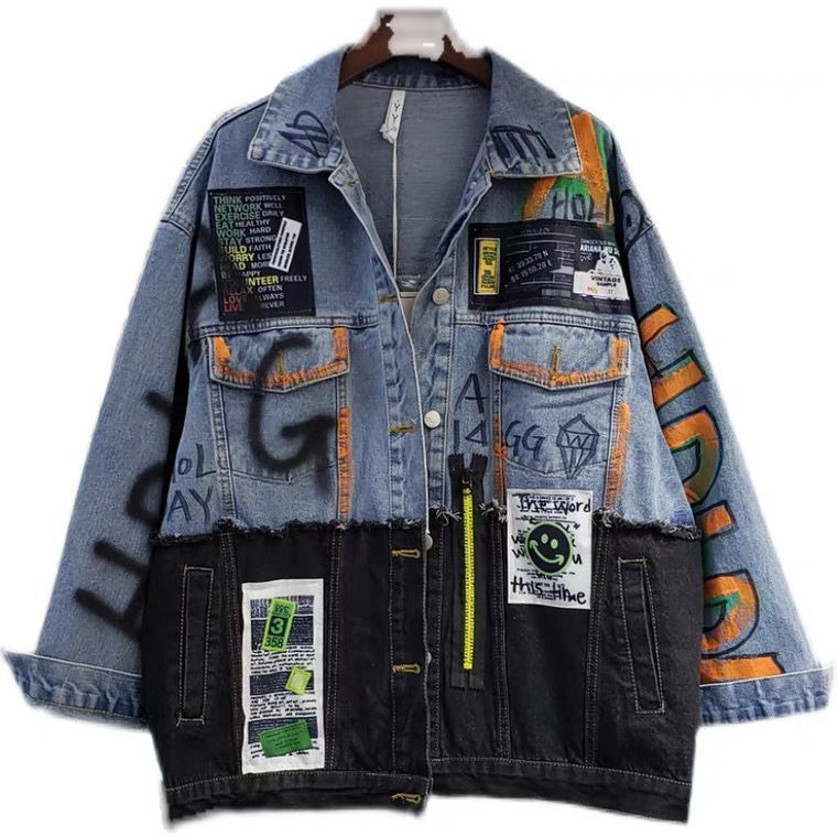 Cloth Stitching Denim Cardigan Mid-length Fashion Jacket