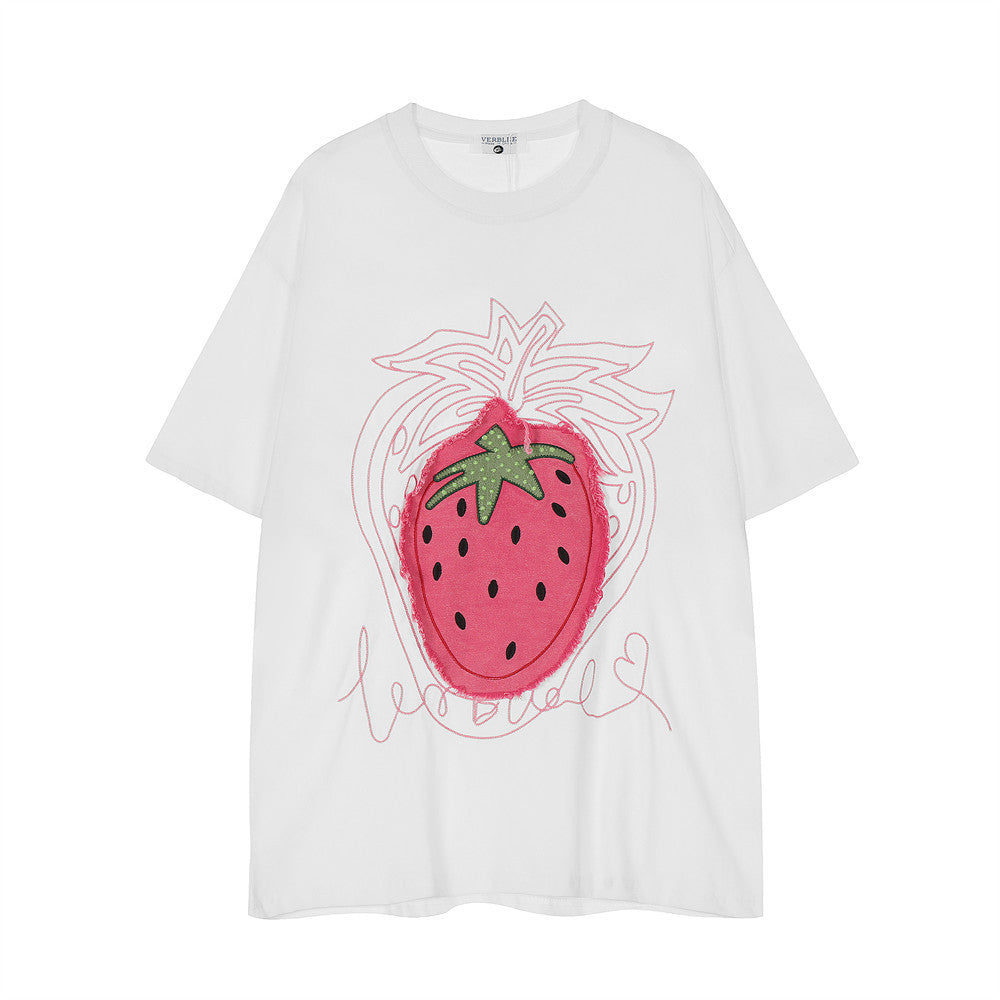 Strawberry Affixed Cloth Embroidered Short Sleeve Men