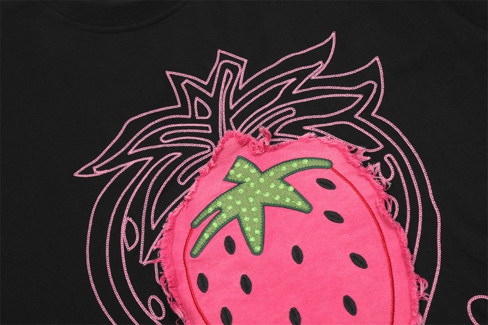 Strawberry Affixed Cloth Embroidered Short Sleeve Men